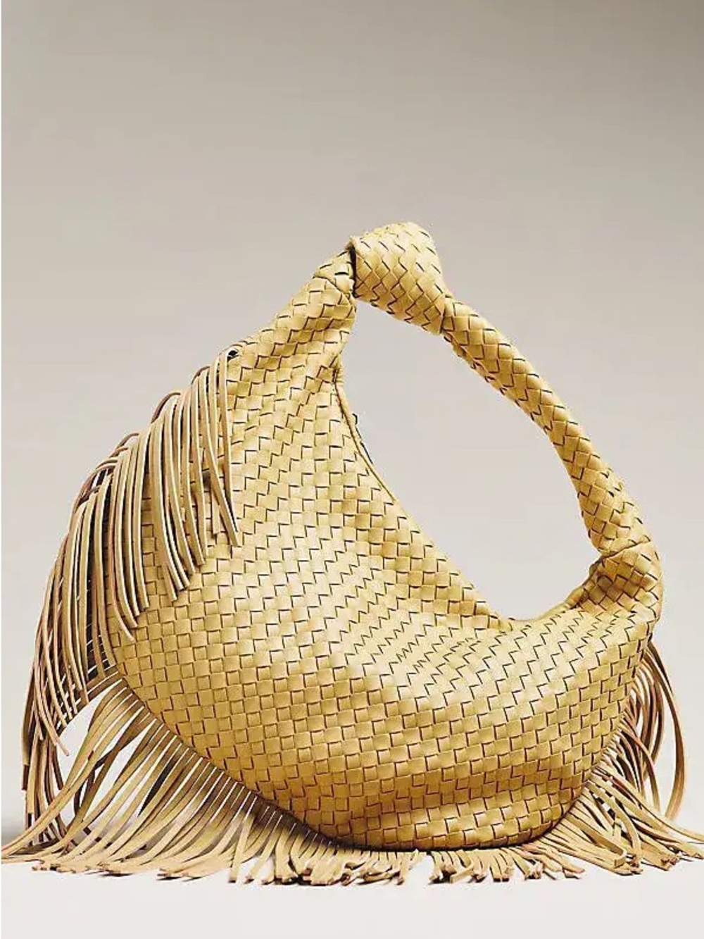Anthropologie Woven Fringe Hobo Bag in Mustard Yellow